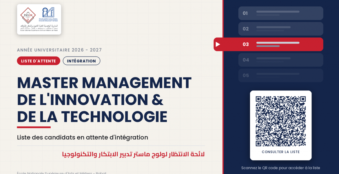 Master en Management de l'Innovation et de la Technologie : publication de la liste d'attente 2026-2027